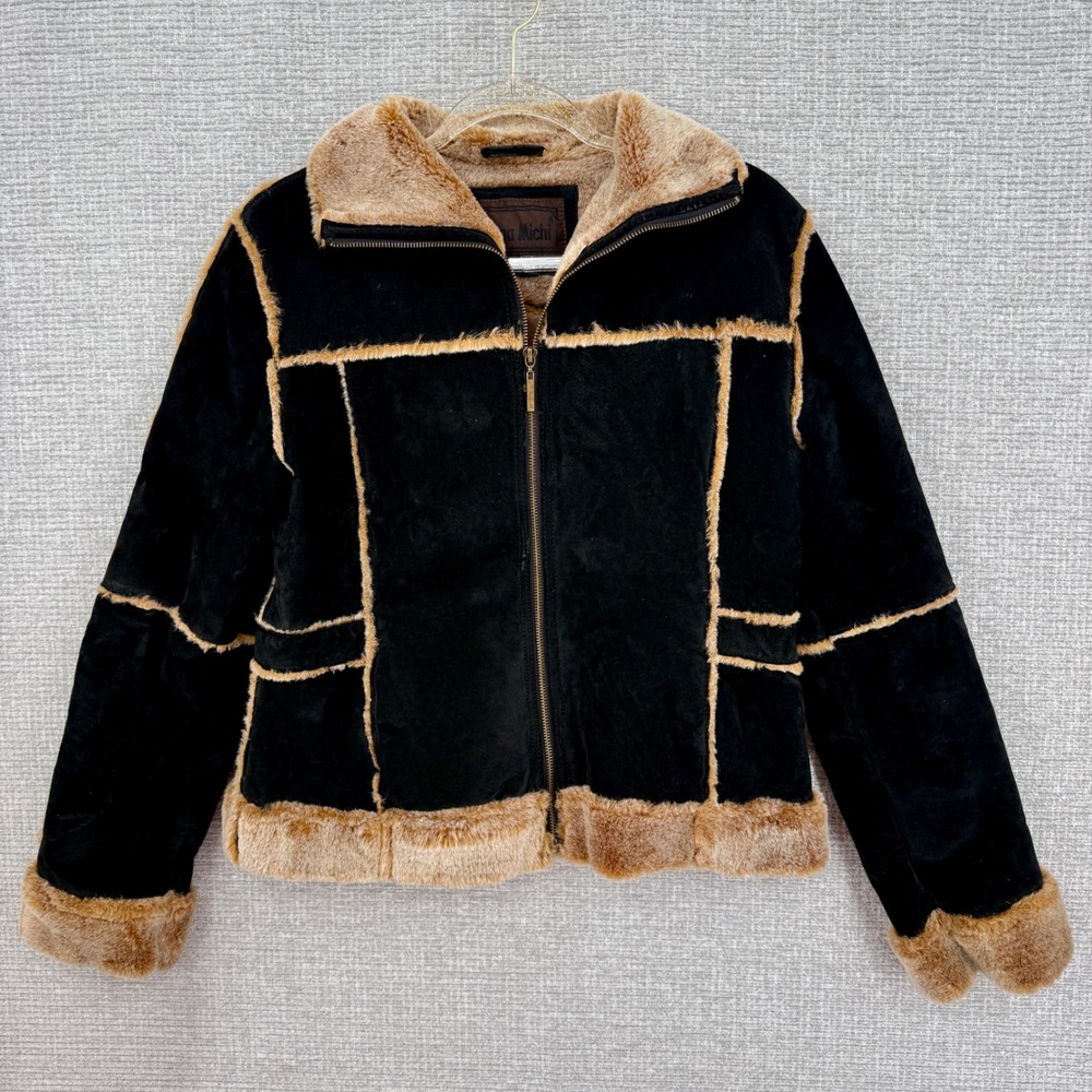 Dona Michi Black Suede Faux Fur Trimmed Penny Lane Jacket Women's Sz‎ M Boho